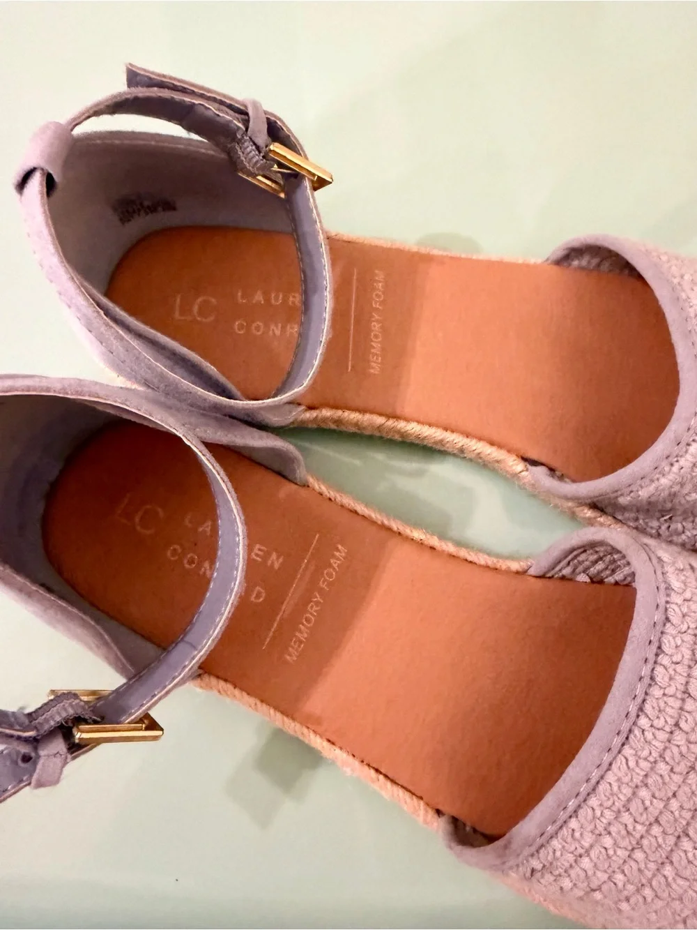 LC Lauren Conrad Light Blue Crochet Espadrille Sandals with Ankle Strap